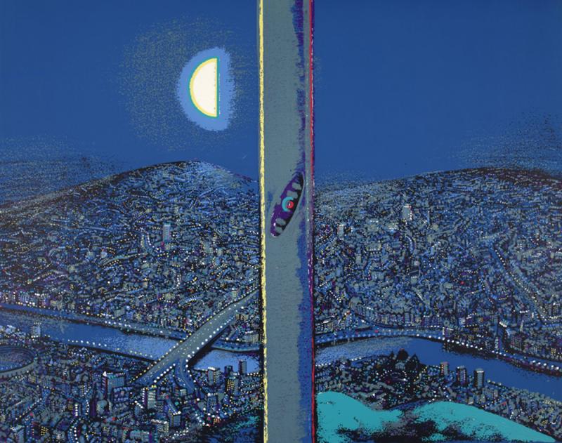 Wolfgang Mattheuer, Mond über der Stadt, 1971, Farbsiebdruck, (50,5 x 65,2) 60,2 x 75,2 cm; Foto: Gabriele Bröcker © VG Bild-Kunst Bonn 2015