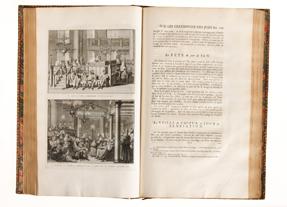 1386: PICART, B.,  Cérémonies et coutumes religieuses de tous les peuples du monde. 10 in 11 Bdn. Amsterdam, Bernard, 1723-43. Fol. Mit 11 gestoch. Titelvign., 17 gestoch. Kopfvign. und 266 (2 wdh., 30 doppelblattgr.) Kupfertafeln. Ldr. d. Zt. mit Rsch., Rvg., Deckelfileten sowie Steh – und Innenkantenvg. (Gebrauchsspuren). (55)  Schätzpreis: 6.000,- € Ergebnis: 18.000,- €