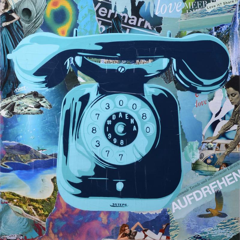 Telephone Aufdrehen 2015/unique Spray paint, resin and mixed media collage on wood 60 x 60 cm