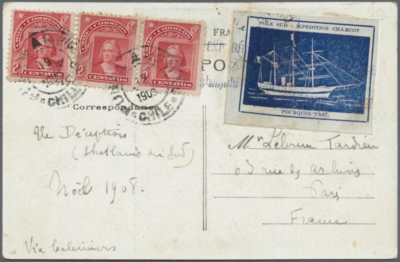 Los 3034 French Antarctic Expedition 1908-1910: 1908, blue Expedition label inscribed POLE SUD - EXPEDITION CHARCOT / POURQUOI PAS? Ausruf: 15.000,- Euro