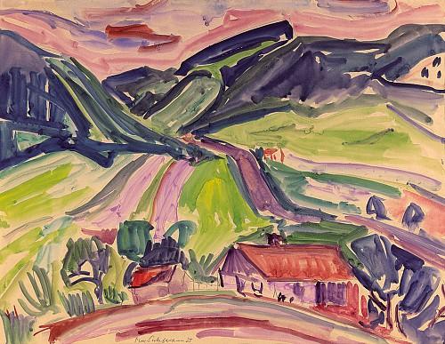 Max Sulzbachner Juralandschaft am Doubs, 1925 Tempera auf Papier, 50 x 64 cm LM Ref. 836/R