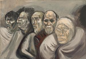 Mary-Anne Martin Fine Art, José Clemente Orozco (1883-1949 ) Five Heads (Beggars) Gouache on wove paper c. 1940 Signed lower left J.C. Orozco 11 3-8 x 16 in