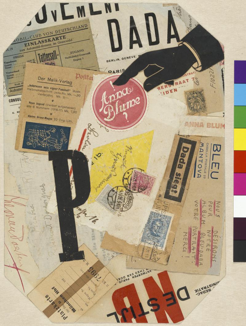 Raoul Hausmann P, um 1920-1921 Collage mit bedrucktem Papier und Tinte, 31,2 x 22 cm Hamburger Kunsthalle, Kupferstichkabinett © 2015 ProLitteris, Zürich