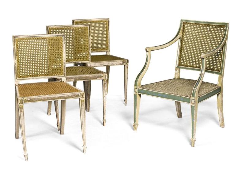 Lot 226- A GROUP OF GEORGE III CREAM AND PARCEL-GILT PAINTED BEECH AND CANE SEAT FURNITURE