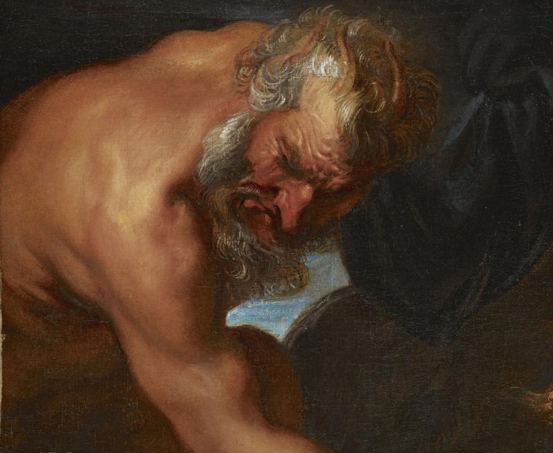 Sir Anthony van Dyck (1599-1641) Jupiter as a satyr (A fragment cut from Jupiter and Antiope). Oil on canvas. 54.6 x 44.5 cm. Circa 1620. (The Weiss Gallery)