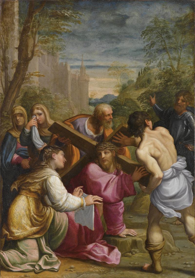 Lot Nr. 37 Guido Reni (1575-1642)  Der kreuztragende Christus,  Öl auf Kupfer, 49,5 x 36,5 cm  erzielter Preis € 491.000