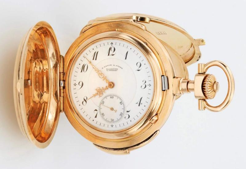 Schwere Goldsavonette von A. Lange & Söhne Glashütte bei Dresden. Mindestpreis:	19.500 EUR