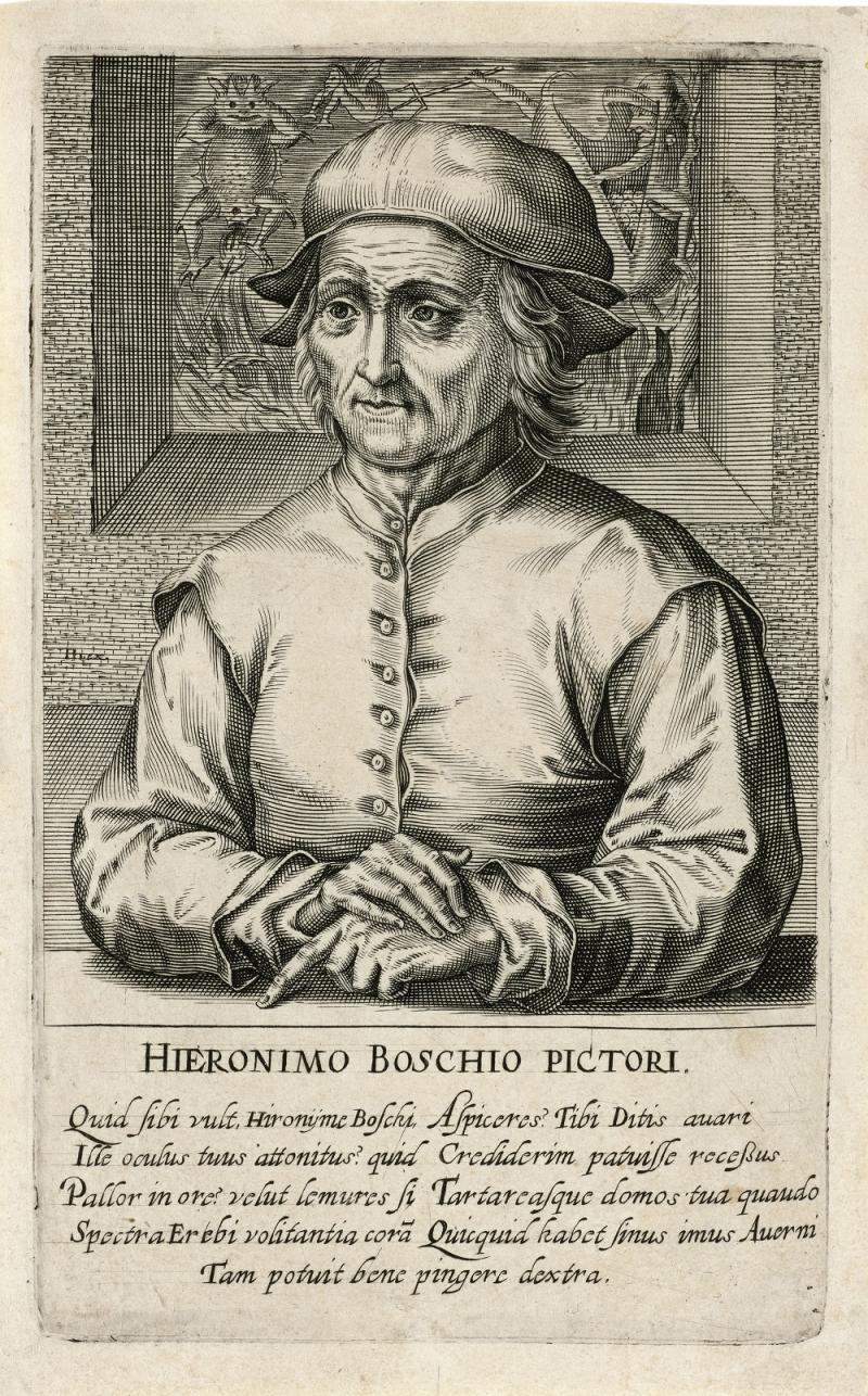 Hendrik Hondius (1573–1650): Hieronymus Bosch, aus der Serie "Pictorum aliquot celebrium praecipuae Germaniae inferioris effigies", 1610, Kupferstich-Kabinett, Staatliche Kunstsammlungen Dresden