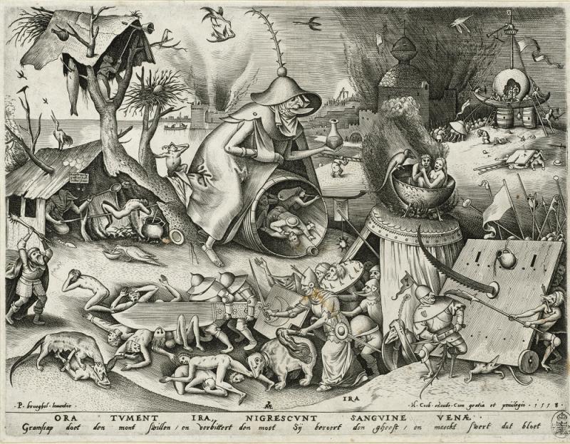 Pieter van der Heyden (1530–1572) nach Pieter Bruegel d. Ä. (1525–1569): Ira – Der Zorn, aus der Serie "Die sieben Todsünden", 1558, Kupferstich-Kabinett, Staatliche Kunstsammlungen Dresden