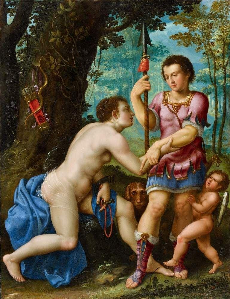 Prager Schule um 1600 Venus und Adonis Öl auf Holz (parkettiert). 32,5 x 24,5 cm. Schätzpreis:	80.000 - 90.000 EUR