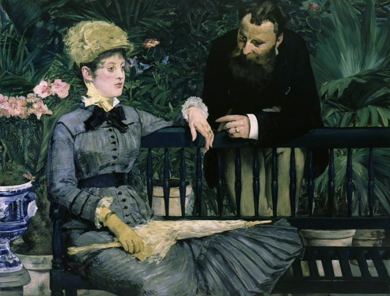 Édouard Manet Dans la serre / Im Wintergarten, 1878/79 Öl auf Leinwand, 115 x 150 cm Staatliche Museen zu Berlin,  Nationalgalerie © bpk/Staatliche Museen zu Berlin Foto: Jörg P. Anders