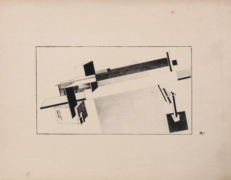 457   Eliezer "El" Lissitzky "Proun 1 A". 1921. Darst. 17 x 30,2 cm, Bl. 35,5 x 45,5 cm.			12000 €