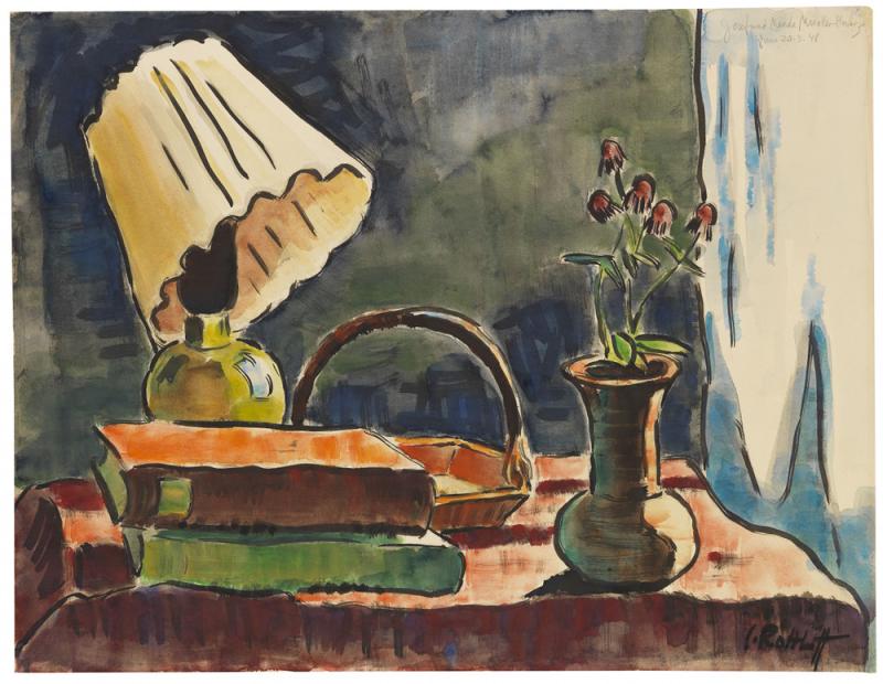 Karl Schmidt-Rottluff Stillleben mit Lampe, 1930 Aquarell, 49,5 x 64,2 cm (19.4 x 25.2 in) Schätzpreis: € 18.000-24.000