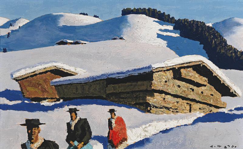 Alfons Walde (1891 - 1958) Bergbauern bei Kitzbühel, 1936, Öl auf Karton, 32,5 x 51,5 cm  Schätzwert € 100.000 - 150.000  Auktion 31. Mai 2016