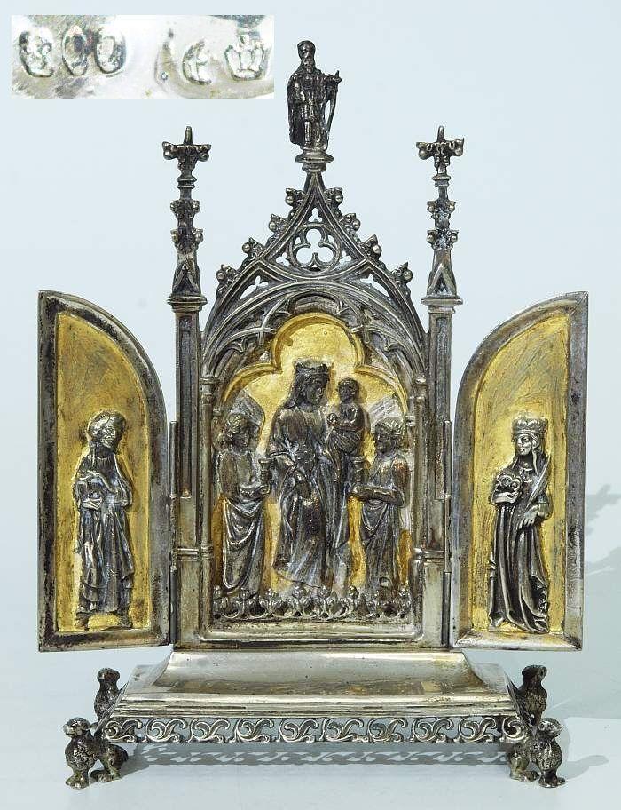 Triptychon-Reisealtar. 800er Silber, Mindestpreis:	1.500 EUR