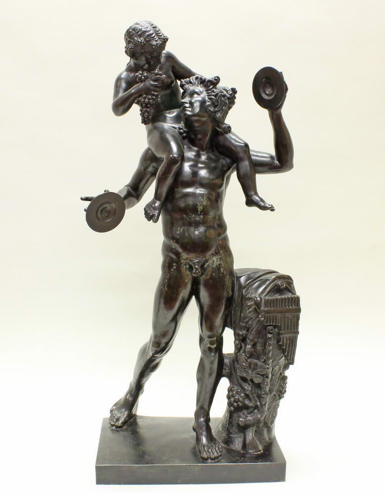 Chiurazzi, J. (gründete in den 1870er Jahren eine namhafte Gießerei in Neapel mit Spezialisierung auf Bronzen nach antiken Vorbildern), Bronze, schwarz patiniert, "Bacchus und Faun", Mindestpreis: 	800 EUR