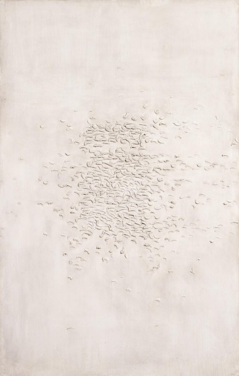 Hans Bischoffshausen (1927 – 1987) Dissolution d’un Champ D’Energie, 1960/61 Spachtelmasse auf Kunstharzplatte; gerahmt; 80 × 125 cm, KP € 126.000