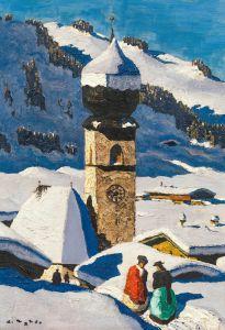 Alfons Walde (1891 – 1958) Tiroler Bergdorf (Auracher Kirchl), 1938 Öl auf Karton; 59,5 × 42,5 cm Signiert links unten: A. Walde, KP € 327.600