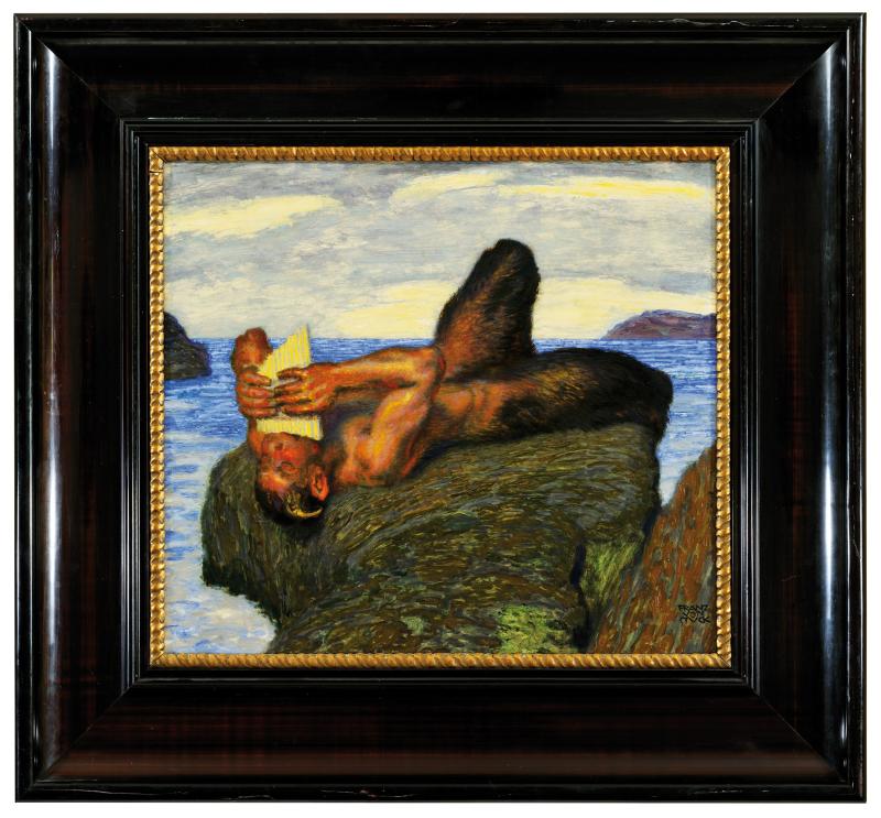 Franz von Stuck, Syrinxblasender Faun am Meer, 1914 Privatbesitz, Foto: © Privatarchiv Öl auf Holz 70 × 79 cm