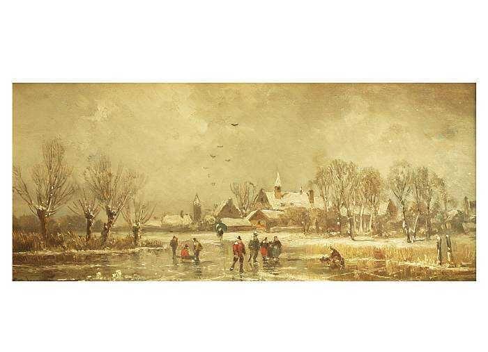 STADEMANN, Adolf. 1824 München - 1895 München. Eisläufer vor Dorflandschaft. Mindestpreis:	1.400 EUR