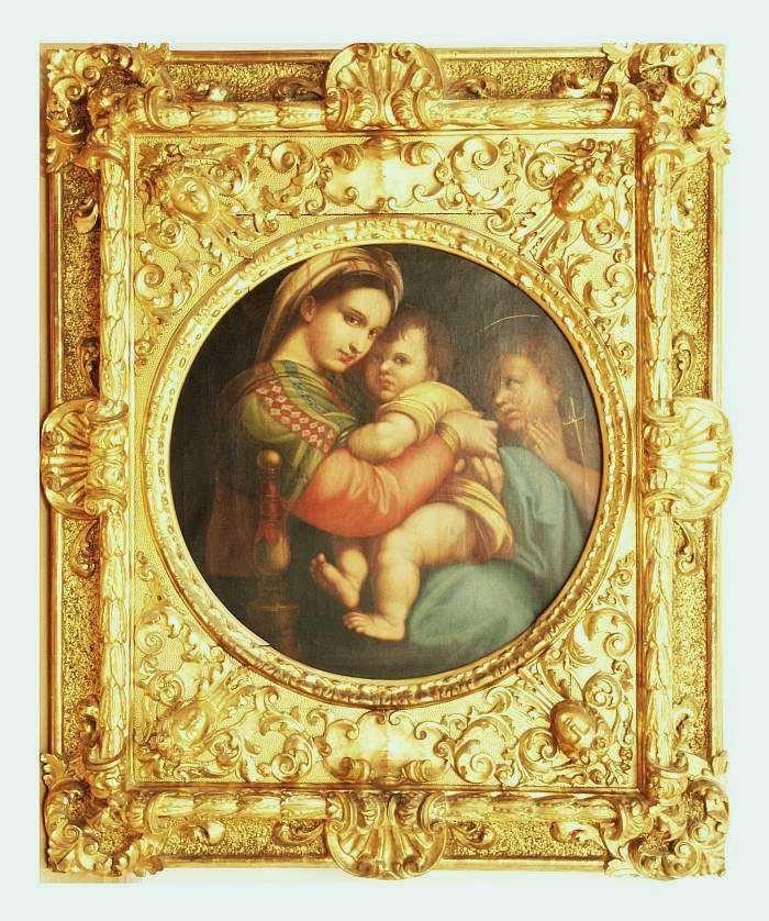 Italienischer Altmeister. 19. Jahrhundert. "Madonna mit Kind und dem Heiligen Johannes der Täufer". Mindestpreis:	900 EUR