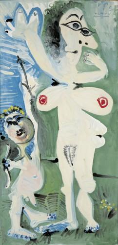 Pablo Picasso (1881–1973) Venus et Amour (Venus und Amor/ Venus and Cupid), 13.12.1968  Öl auf Leinwand 195 x 97 cm Sammlung Würth, Inv. 3006 © 2016 Succession Picasso/VG Bild-Kunst, Bonn für die Werke von Pablo Picasso