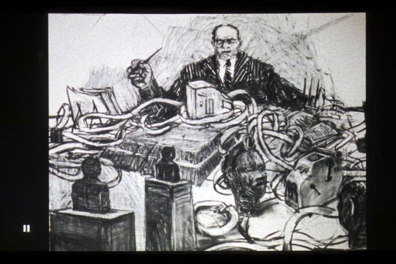 William Kentridge: MINE, 1991 Film, Länge: 5‘50‘‘ 35 und 16 mm, transferiert auf Video (Farbe, Ton) © Courtesy the artist, Marian Goodman Gallery (New York, Paris, London); Goodman Gallery (Johannesburg, Cape Town) and Lia Rumma Gallery (Naples, Milan)