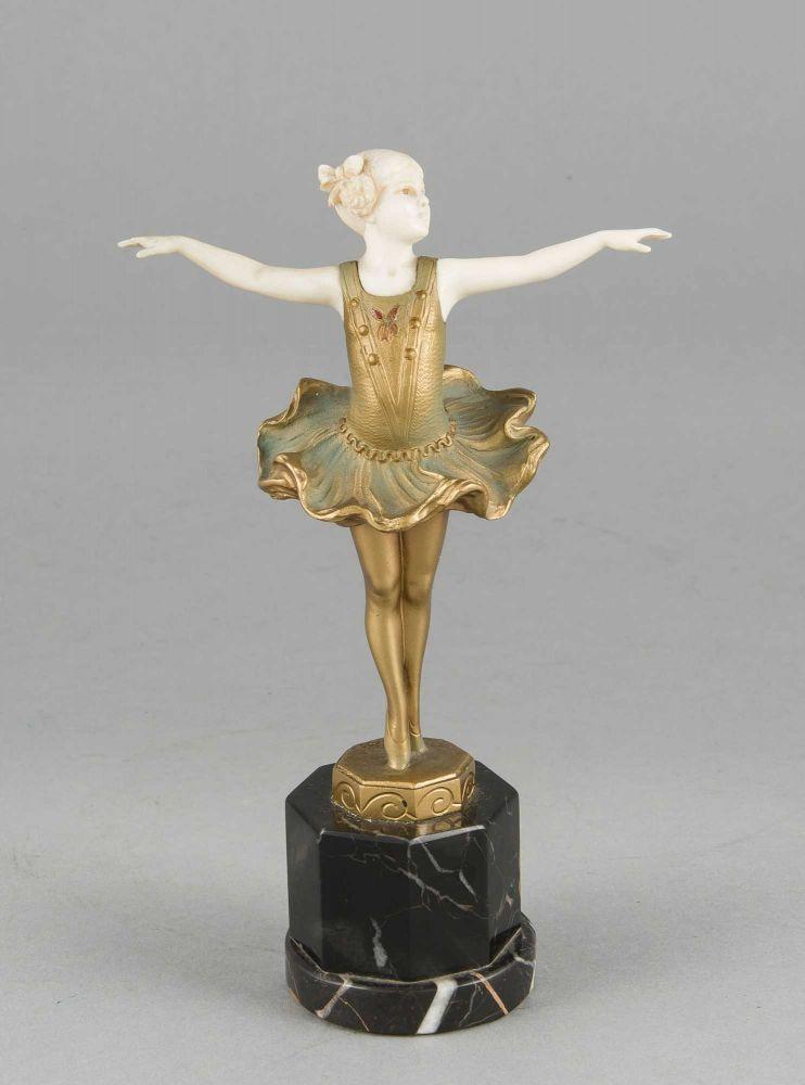 Ferdinand Preiss (1882-1943), Art-déco Chryselephantine Figur um 1920, junge Ballerina,  Mindestpreis:	3.200 EUR