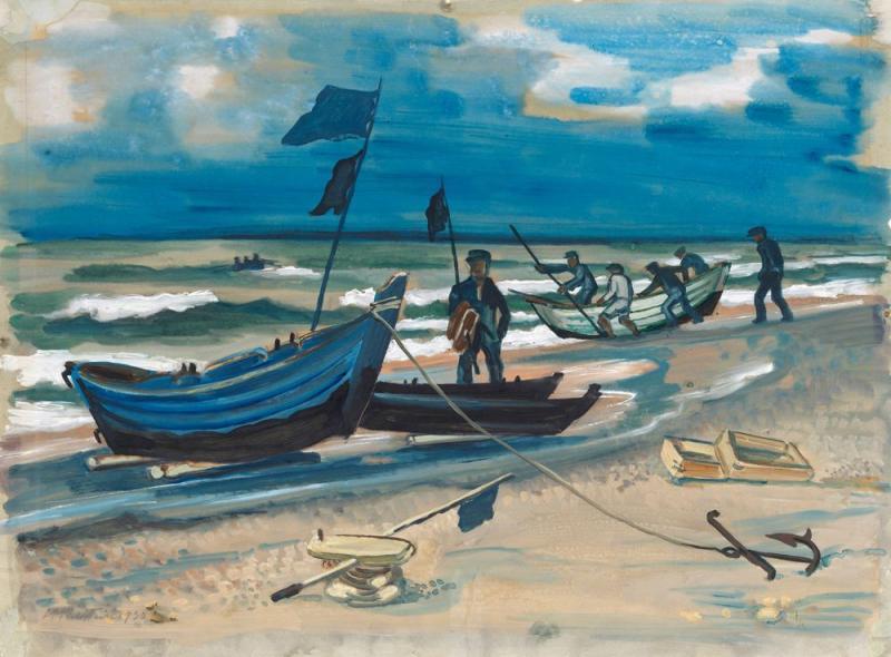 Hermann Max Pechstein (1881 Zwickau - 1955 Berlin) Strandansicht mit Fischerbooten in Leba, Mindestpreis:	34.000 EUR