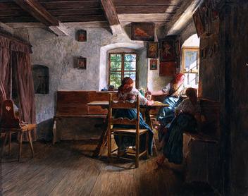 Ferdinand Georg Waldmüller (Wien 1793-1865 Hinterbrühl) Der Abschied, signiert, datiert Waldmüller 1859, Öl auf Holz, 42 x 52,5 cm  erzielter Preis € 203.411