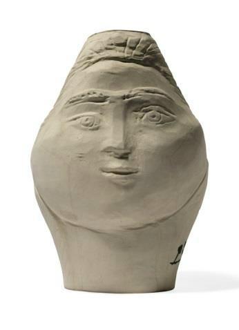 Pablo Picasso, Tête de femme couronnée de fleurs Terre de faïence vase, 1954 signed, numbered 48/50 9in high Estimate £15,000-25,000