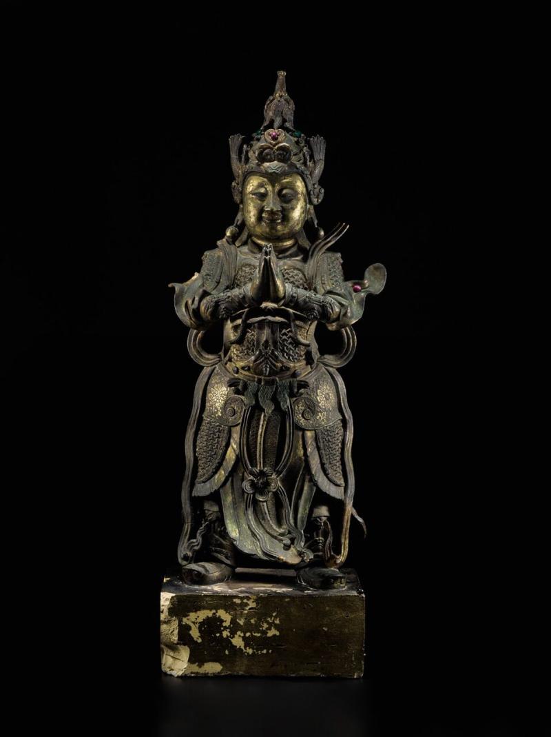 A Gilt-Bronze Figure Of Weituo Ming Dynasty Height 26 1/2  in., 67.3 cm Est. $15/25,000 Sold for $187,500