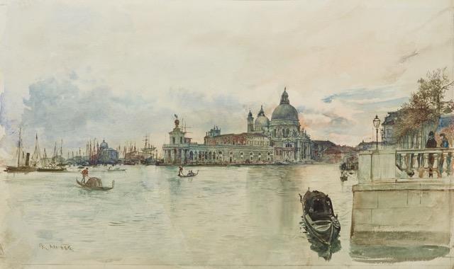 ALT,Rudolf von  1812 - 1905  Blick auf Santa Maria della Salute, Venedig    1882                     €    20.000 –  40.000  Aquarell auf Papier  26,6 x 46,5 cm (Passepartout)  Signiert, datiert links unten:  R Alt 882