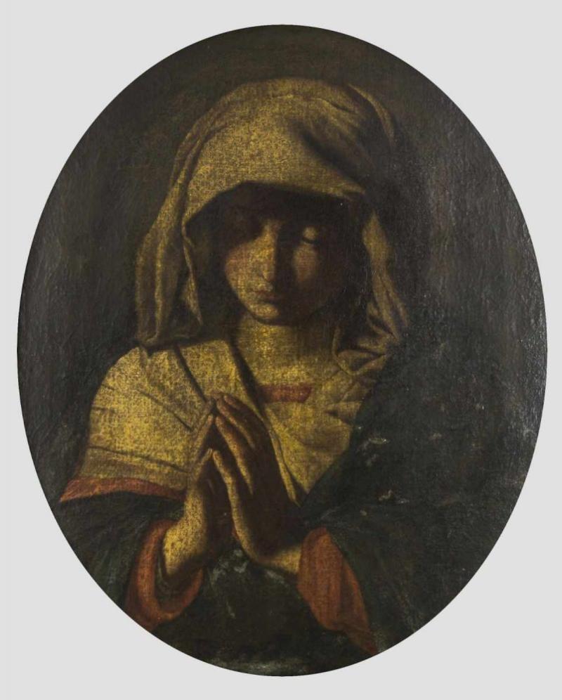 Italien, 17. Jh. Betende Madonna. Öl/Lwd., altdoubliert. 66 x 54 cm. Gerahmt. Verso auf dem Keilrahmen bez. Gianbatte Salvi Sassoferrato. Aufrufpreis:	6.000 EUR