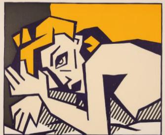 Galerie Boisserée (Cologne): Roy Lichtenstein, Sies + Höke (Düsseldorf): Talia Chetrit, Logo, 1996/2017, Reclining Nude,1980, colour woodcut with pre-printed Inkjet print, 4 + 2AP, 58 x 81 cm. Sies + Höke print, 88.6x102.1 cm. Courtesy Bernheimer Galerie Boisserée