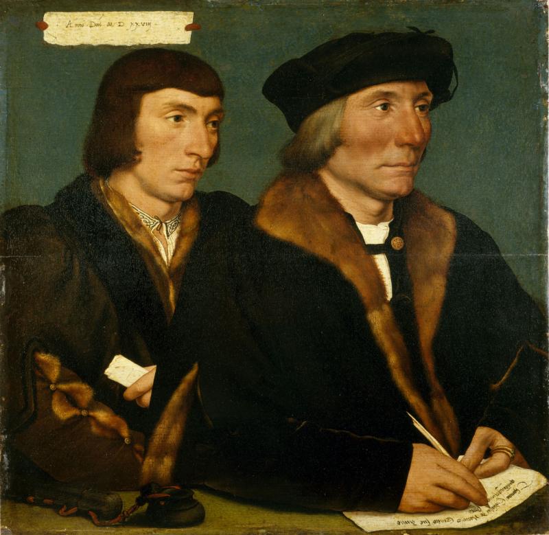 Hans Holbein d. J., Thomas Godsalve und sein Sohn Sir John, 1528, Öl auf Eichenholz, 35 x 36 cm © Staatliche Kunstsammlungen Dresden, Gemäldegalerie Alte Meister / Hans-Peter Klut