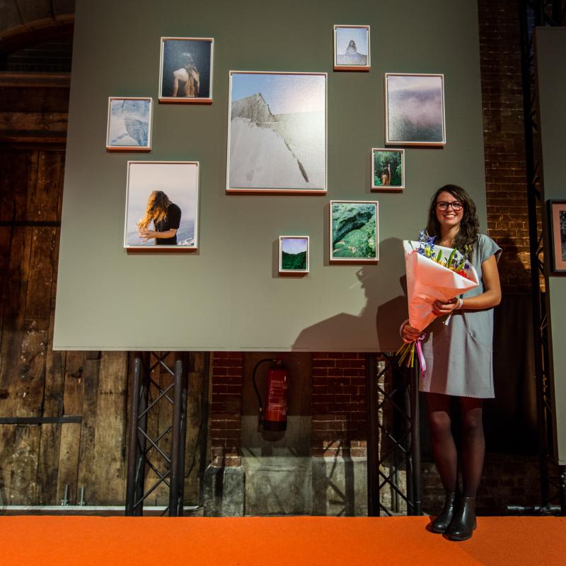 Miren Pastor (Public Prize of the ING Unseen Talent Award 2016) in front of her work, 2016 ©, Iris Duvekot