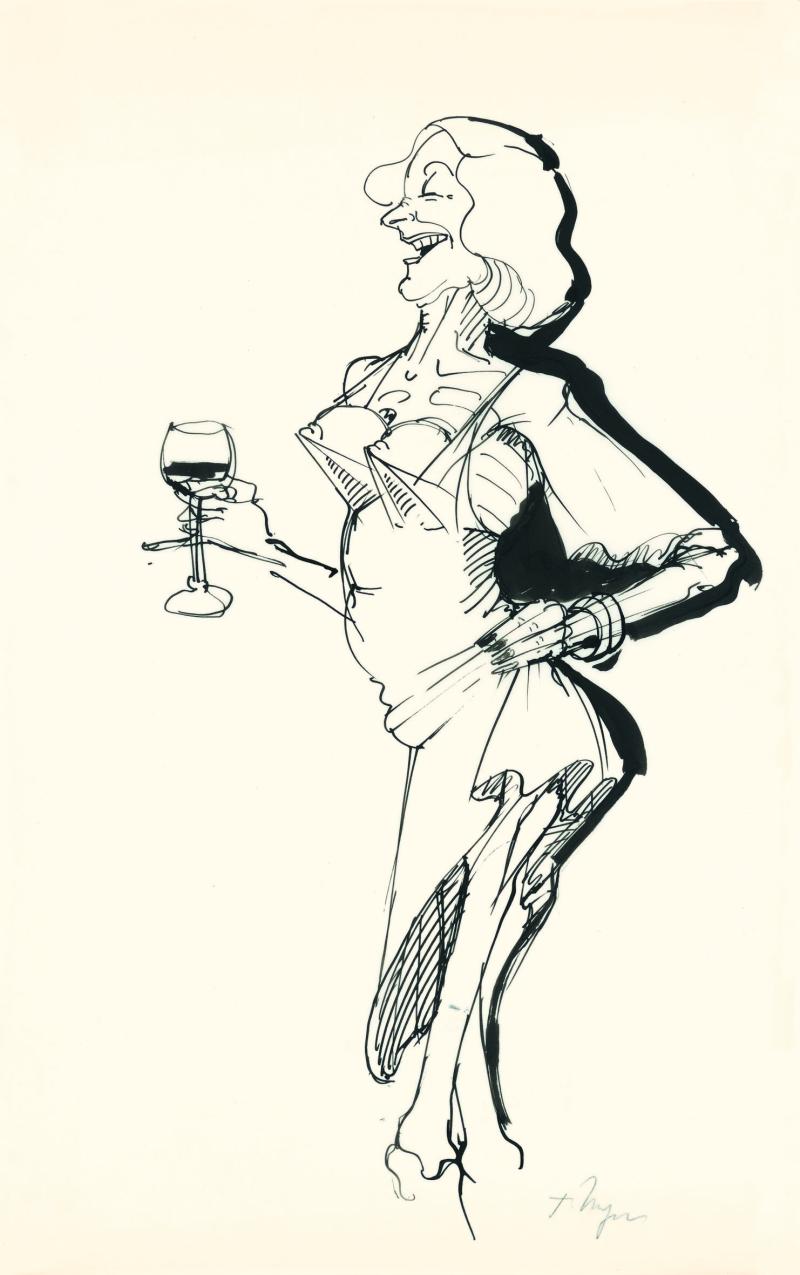 Tomi Ungerer Partyfrau, 1970/1980 Tusche auf Pergamentpapier 48 x 30 cm Sammlung Würth, Inv. 9844