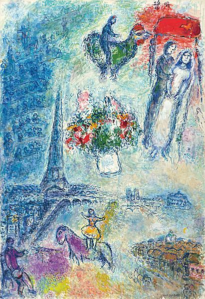 Galerie Boulakia  Marc Chagall (Vitebsk 1887-1985 Saint-Paul-de-Vence)  Les Mariés dans le ciel de Paris