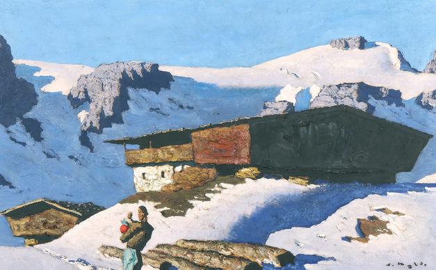 Alfons Walde, „Einsamer Berghof“, 1935, Öl auf Karton, 42 x 66,8 cm, rechts unten signiert: „Alfons Walde“ Foto: Kunsthandel Giese & Schweiger © Bildrecht, Wien, 2017