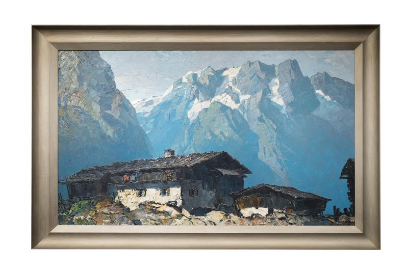 Oskar Mulley (Klagenfurt 1891 - 1949 Garmisch - Partenkirchen) Berghof im Hochgebirge Öl auf Leinwand, signiert, 80 x 135 cm  Zur Verfügung gestellt von: Kunst & Antiquitäten Wimberger