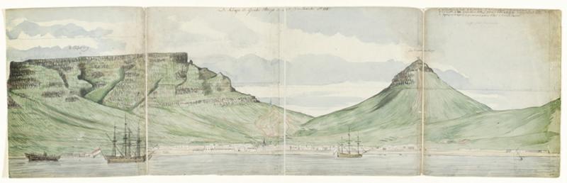 Jan Brandes, The Table Mountain and Cape Town seen from the sea, 1787. Rijksmuseum, Amsterdam