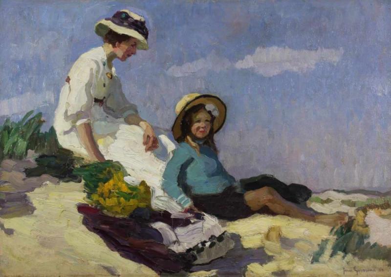 Goossens, Josse, "Mutter und Tochter am Strand", Öl auf Leinwand, signiert und datiert unten rechts Josse Goossens 09, 48 x 66 cm Mindestpreis:	1.400 EUR