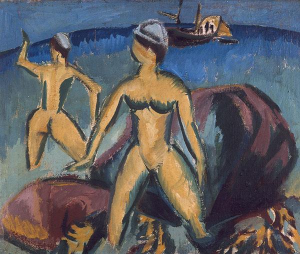 Ernst Ludwig Kirchner: Badende (Fehmarn), 1912, Öl auf Leinwand, 50 x 60 cm, Sammlung Osthaus Museum Hagen, Courtesy of Osthaus Museum Hagen & Institut für Kulturaustausch, Tübingen Foto: Achim Kukulies, Düsseldorf