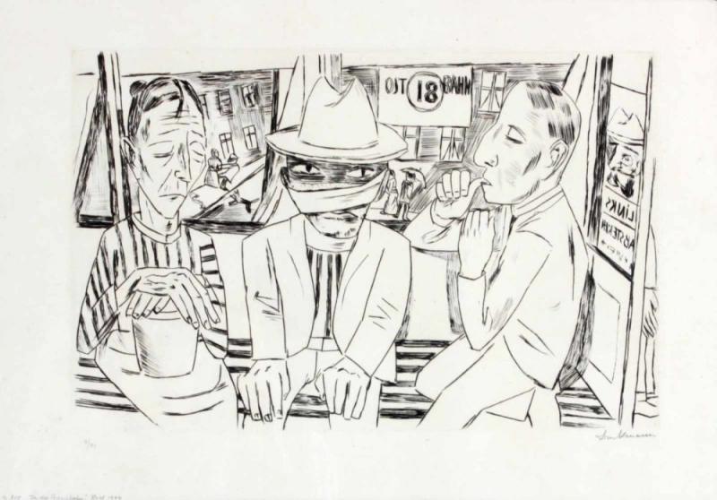 Max Beckmann (Leipzig 1884-1950 New York) In der Trambahn, 1922, Kaltnadelradierung, 28 x 44 cm, 37,5 x 54 cm.  Aufrufpreis:	900 EUR