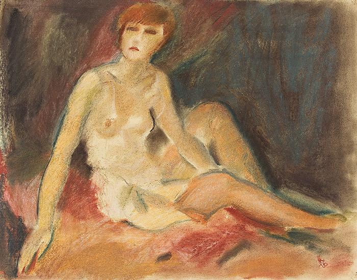 Karl Hauk Frau im Negligé 1926 Pastell auf Papier monogrammiert und datiert HK 26 47,2 x 60,3 cm