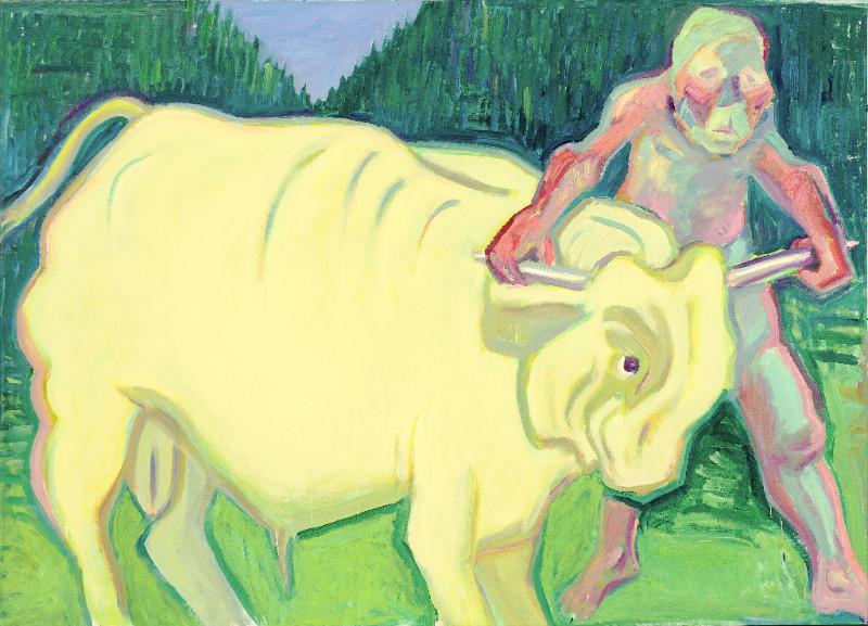 Maria Lassnig, Den Stier bei den Hörnern packen, Mitte 1980er-Jahre, (c) Maria Lassnig Stiftung