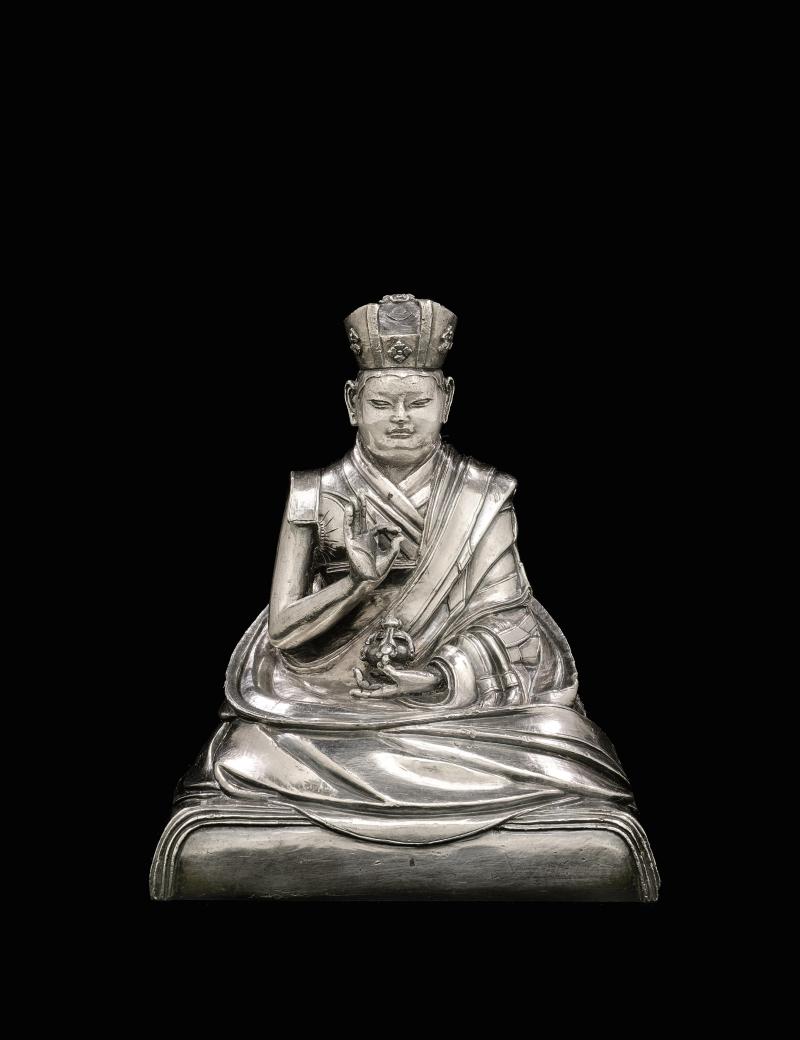 Lot 221 Property From A Private European Collection A Rare Silver Portrait Of The Sixth Shamarpa, Chökyi Wangchuk  Tibet, Early 17th Century Height: 4  7/8  in. (12.5 cm) Est. $400/600,000