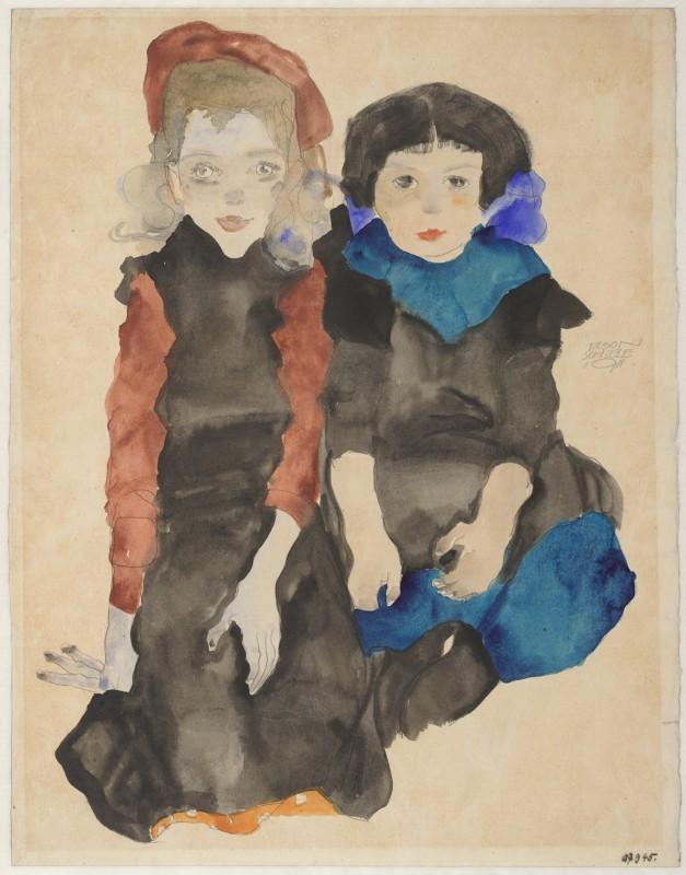 Egon Schiele, Zwei kauernde Mädchen, 1911