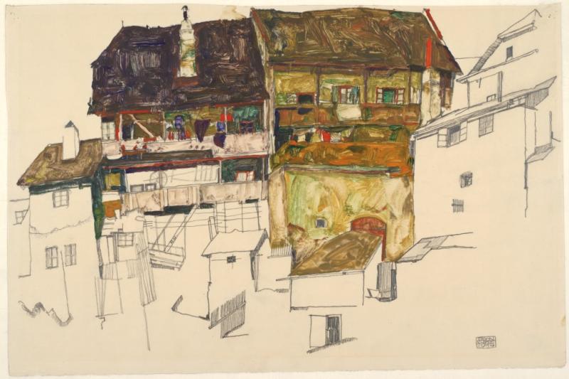 Egon Schiele, Alte Häuser in Krumau, 1914